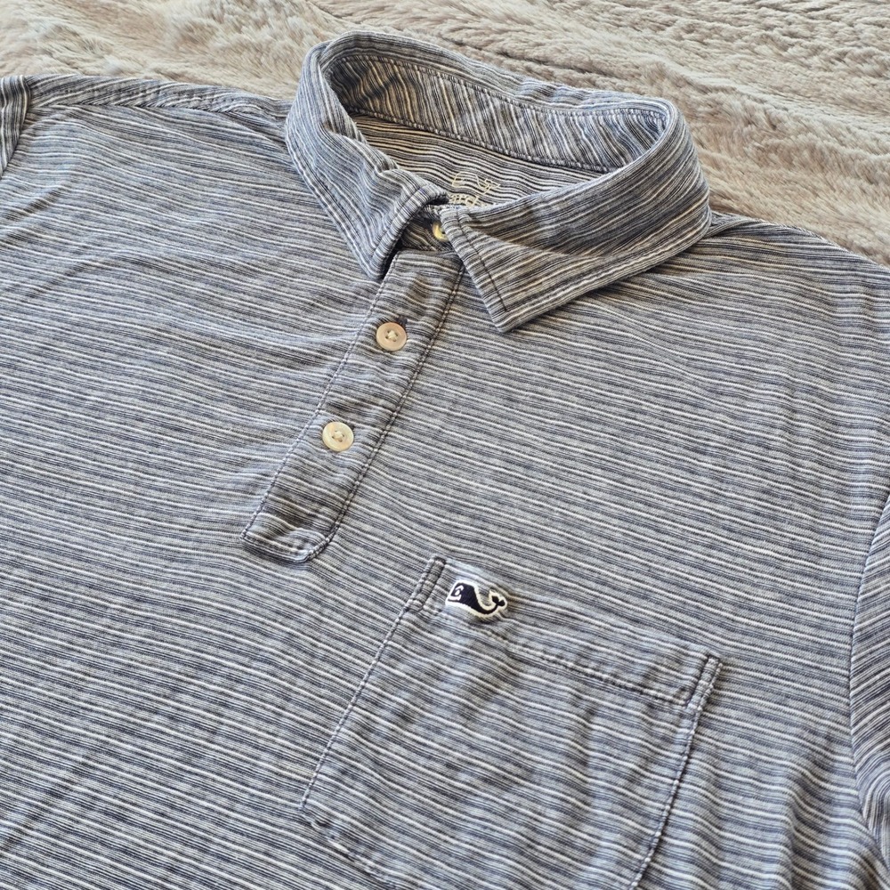 Vineyard Vines Edgartown Polo‎ Mens Small Blue White Striped Pima Cotton Blend S